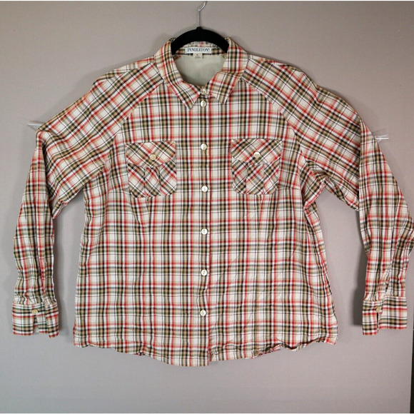 Pendleton Womens XL Button Down Long Sleeve Shirt Brown Red Plaid Vent Back - Picture 1 of 15